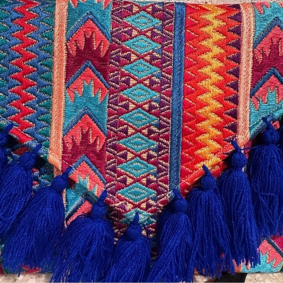 Ethnic Boho Large Clutch Suede Wristlet Bag Handmade Embroidery Tassels Indi NEW - Picture 8 of 13